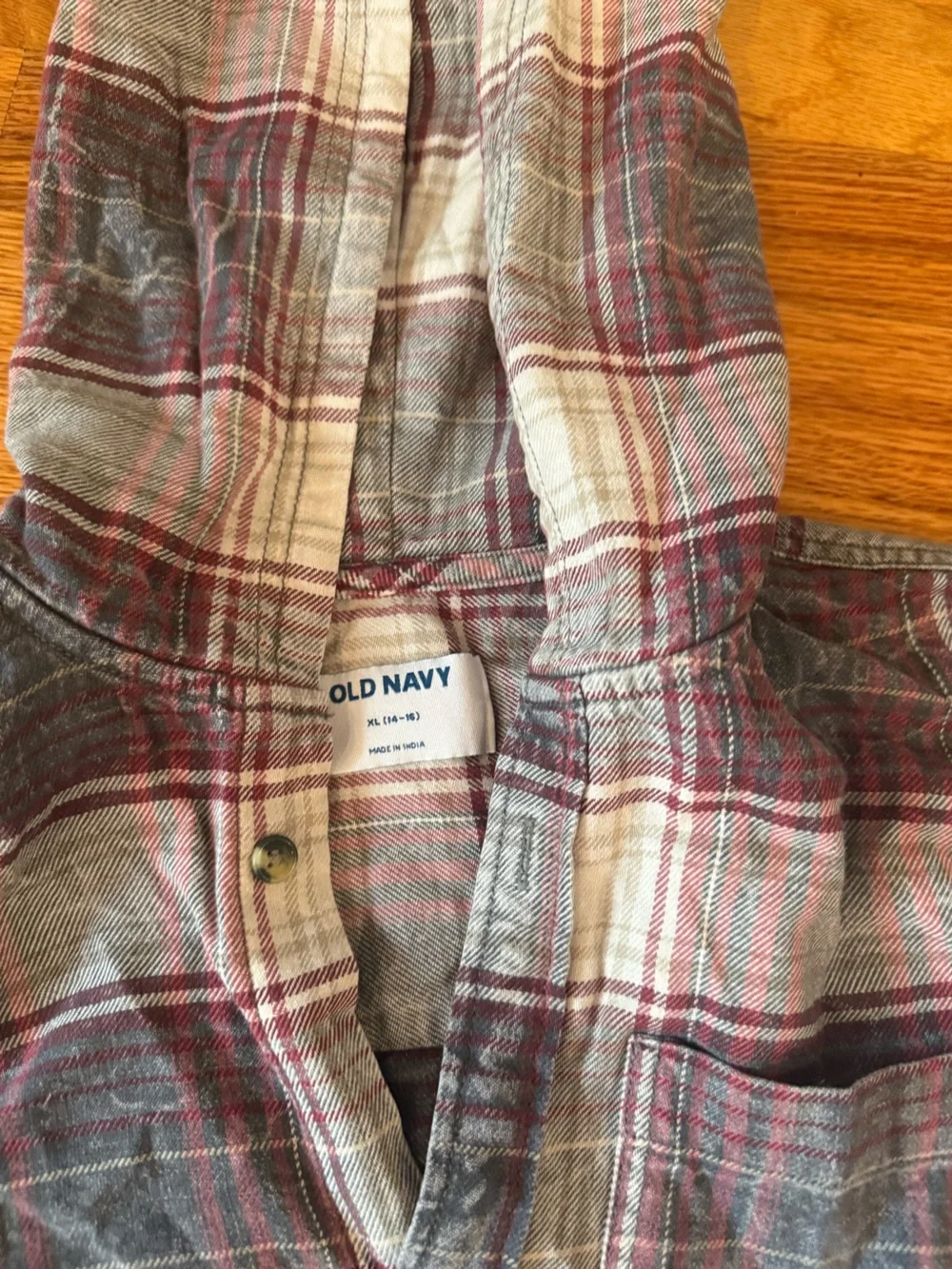 Old Navy Hooded Plaid Button-Down Shirt -  Burgundy White, Blue New With Tags